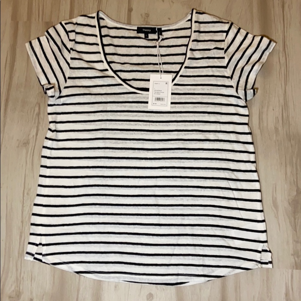 NWT Theory | White/Black Striped Shirt